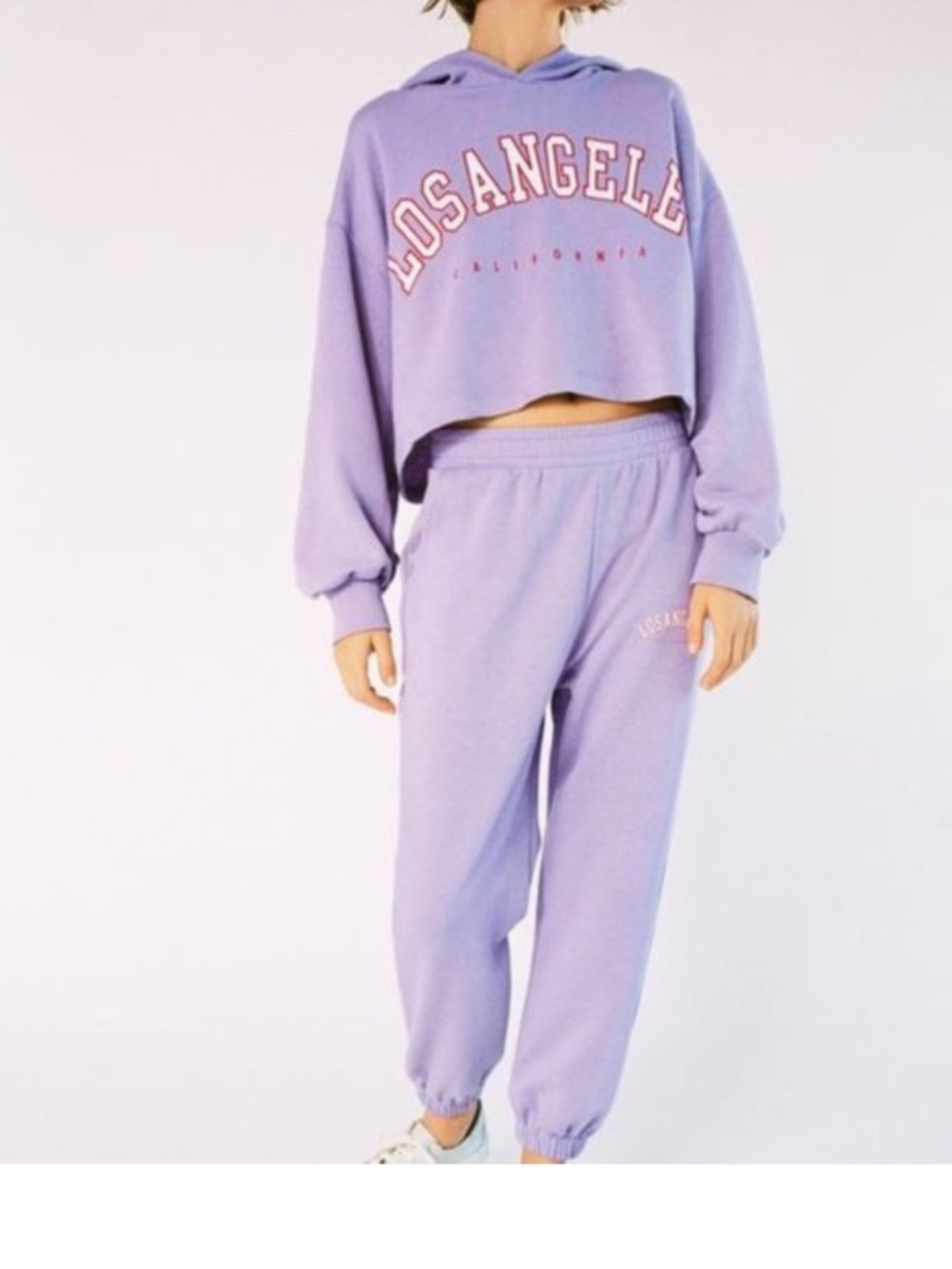ZARA Lavender 'Los Angeles' Cropped Hoodie & Joggers Set SIZE M NWT